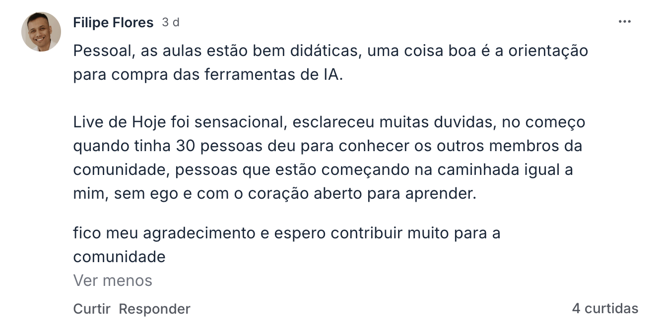 Depoimento de membro da comunidade