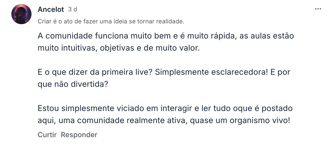 Depoimento de membro da comunidade